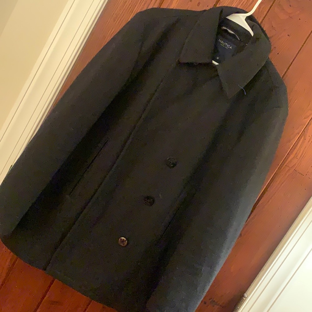 Men’s Nautica Grey Pea Coat Wool Blenn Medium